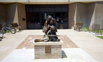 sculpture in front of Goodland Public Library